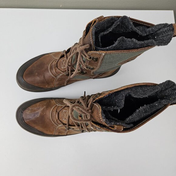 Clarks Muckers Squall Winter Boots Women 10 Lace Up Brown Leather‎ Olive Canvas - Picture 6 of 11